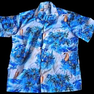 Tropical Blue Men's Shirt MADE IN HAWAII Vintage Nice!